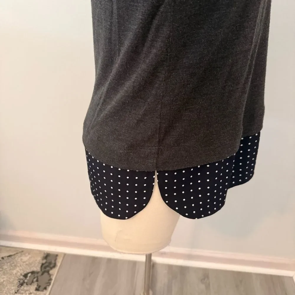 J. Crew Mercantile Twofer Mixed-Media Polka Dot Hem Grey Sweater Size Small